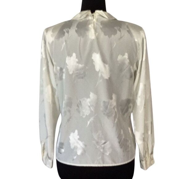 Vintage Jones New York Silk Blouse Cream Shoulder Pads Women’s Small - Picture 2 of 8